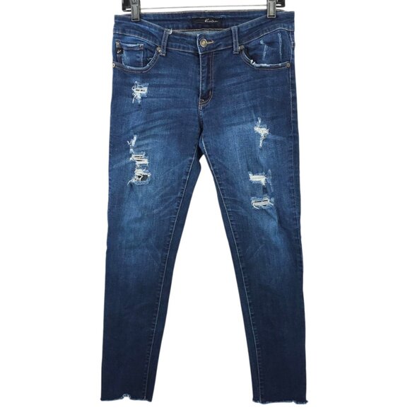Kancan Distressed Ankle Jeans Womens 11/29 Straight Skinny Dark Wash Low Rise - Picture 1 of 15
